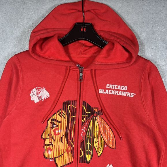 Chicago Blackhawks Sweatshirt Hoodie Womens Small NHL Graphic Print Red - Picture 3 of 9